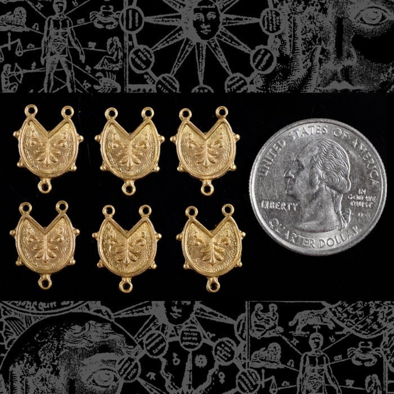 Raw Brass Art Deco U Shaped Three Way Connectors - Set of Six - B-3C24